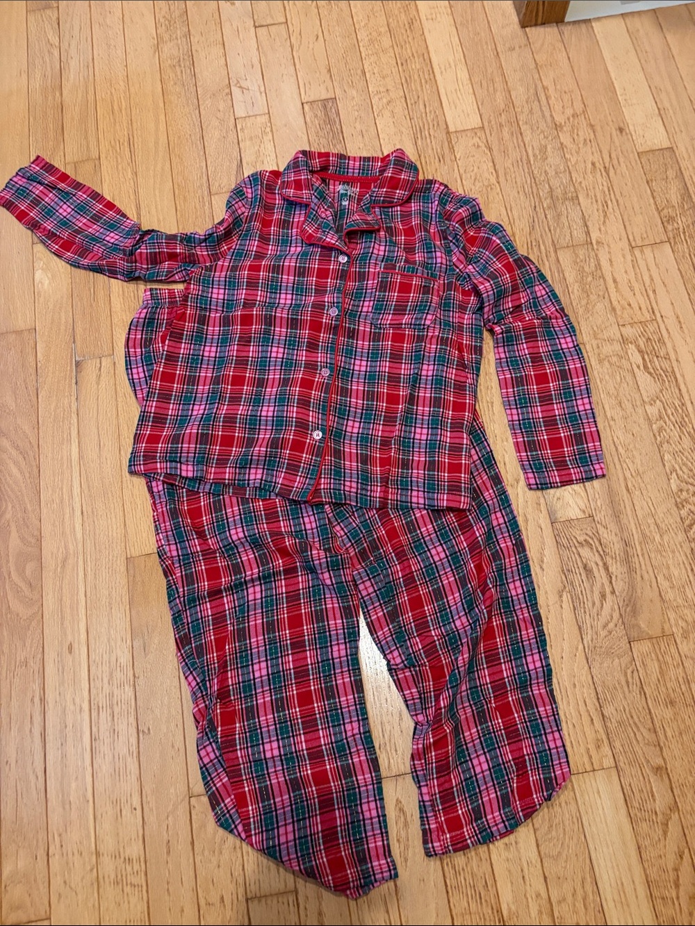 Red Plaid women’s pajama Set - Classic Button-Up